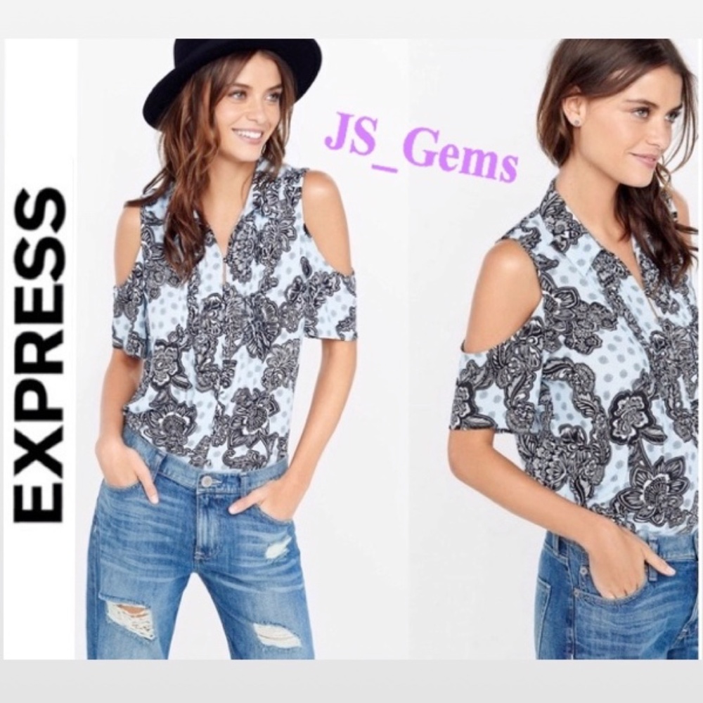 Cold Shoulder Button Down Pintucked Cloth Top Fema